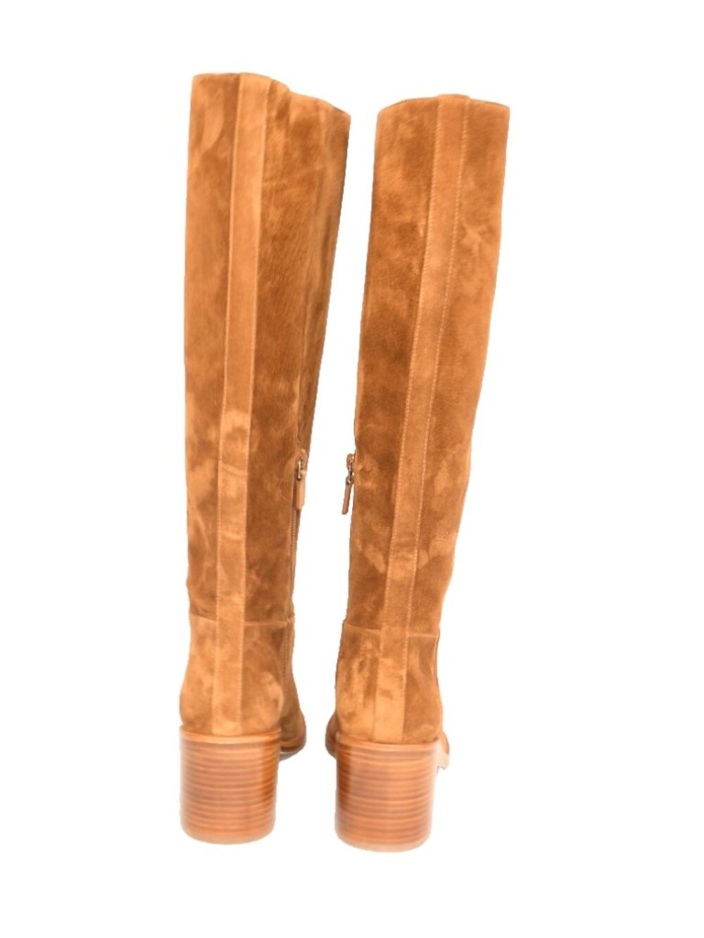 $850 STUART WEITZMAN FINN KNEE HIGH BOOT BLOCK SUEDE SADDLE 9 B (PD5) - Picture 6 of 8
